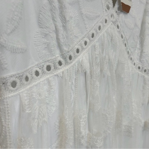 Pink Blush Lace Maternity White Maxi Dress with Sheer Flutter Sleeves - Picture 9 of 10